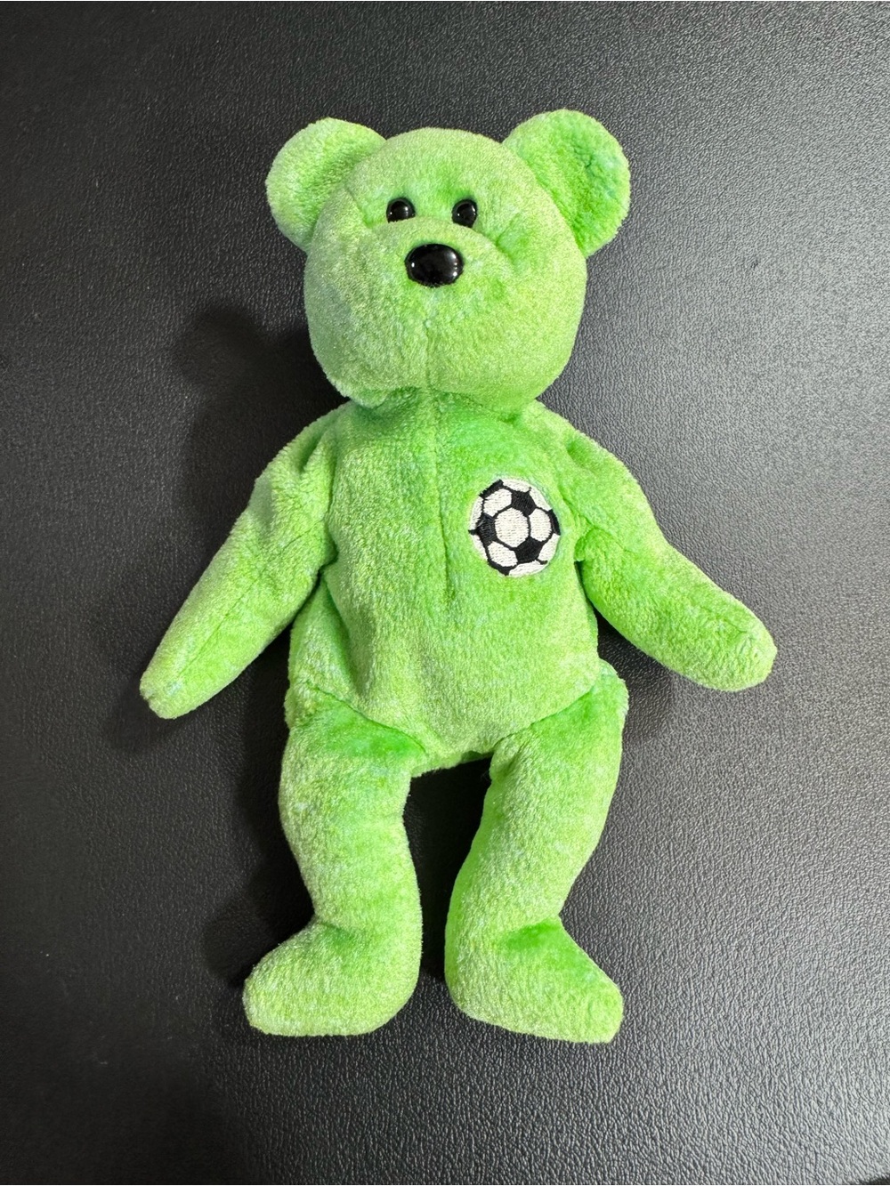 Ty Beanie Baby Green Plush Bear with Soccer Ball Patch “Kicks” VINTAGE